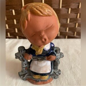 Vintage Japan Stoneware Red Clay Girl at Gate Uctci